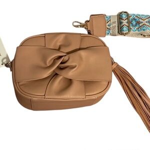 Le Miel Tan Vegan Leather Crossbody Bag with Sculptural Knot Design
